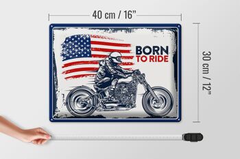 Panneau en étain disant Biker Born to Ride USA 40x30cm Moto 4