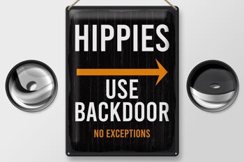 Panneau en étain pour avis d'entrée, hippies utilisent une porte dérobée, 30x40cm 2
