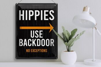 Panneau en étain pour avis d'entrée, hippies utilisent une porte dérobée, 30x40cm 3