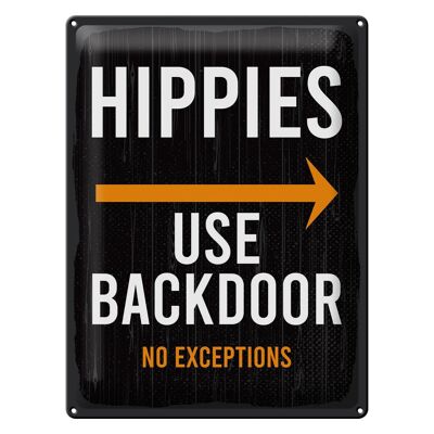 Cartel de chapa Aviso de entrada Hippies uso puerta trasera 30x40cm