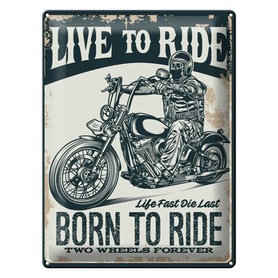 Cartel de chapa que dice motociclista nacido para andar 30x40cm