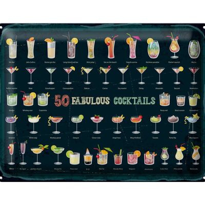 Blechschild 50 Fabulous Cocktails Drinks 40x30cm