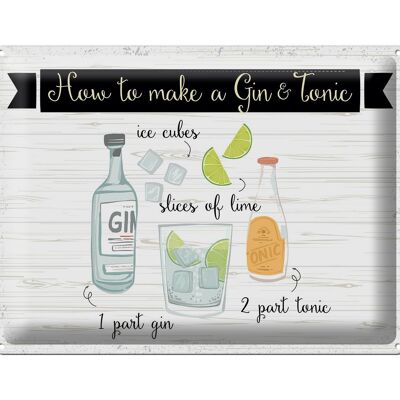 Cartel de chapa que dice Cómo hacer un Gin & Tonic 40x30cm