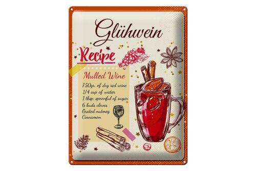 Blechschild Rezept Glühwein Recipe Mulled Wine 30x40cm