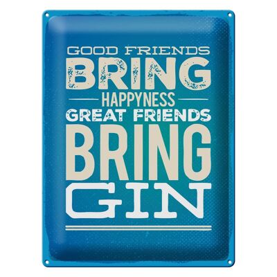 Cartel de chapa que dice Buenos amigos traen felicidad Gin 30x40cm