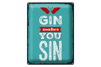 Plaque en étain disant Gin makes you Sin Devil Hell 30x40cm 1