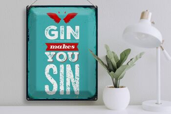 Plaque en étain disant Gin makes you Sin Devil Hell 30x40cm 3