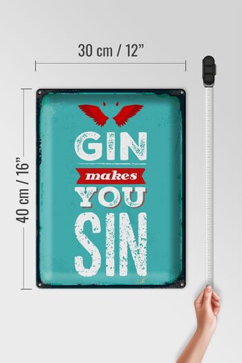 Plaque en étain disant Gin makes you Sin Devil Hell 30x40cm 4