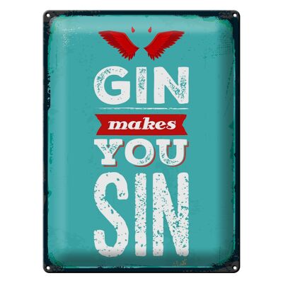 Blechschild Spruch Gin makes you Sin Devil Hell 30x40cm