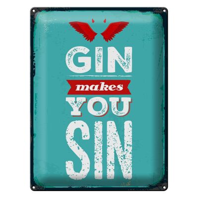 Targa in metallo con scritta "Gin ti fa Sin Devil Hell" 30x40 cm