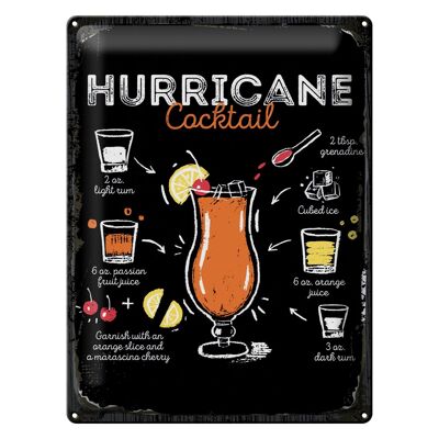 Recette de signe en étain, recette de Cocktail ouragan, 30x40cm, cadeau