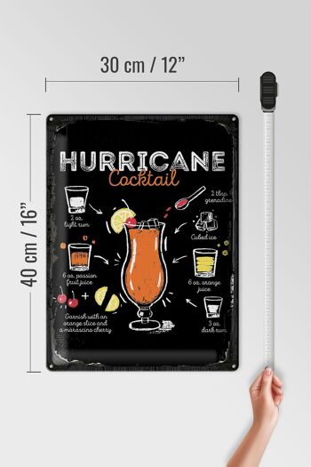 Recette de signe en étain, recette de Cocktail ouragan, 30x40cm, cadeau 4