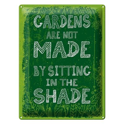 Cartel de chapa que dice Nota de jardín hecha con sombra sentada 30x40cm