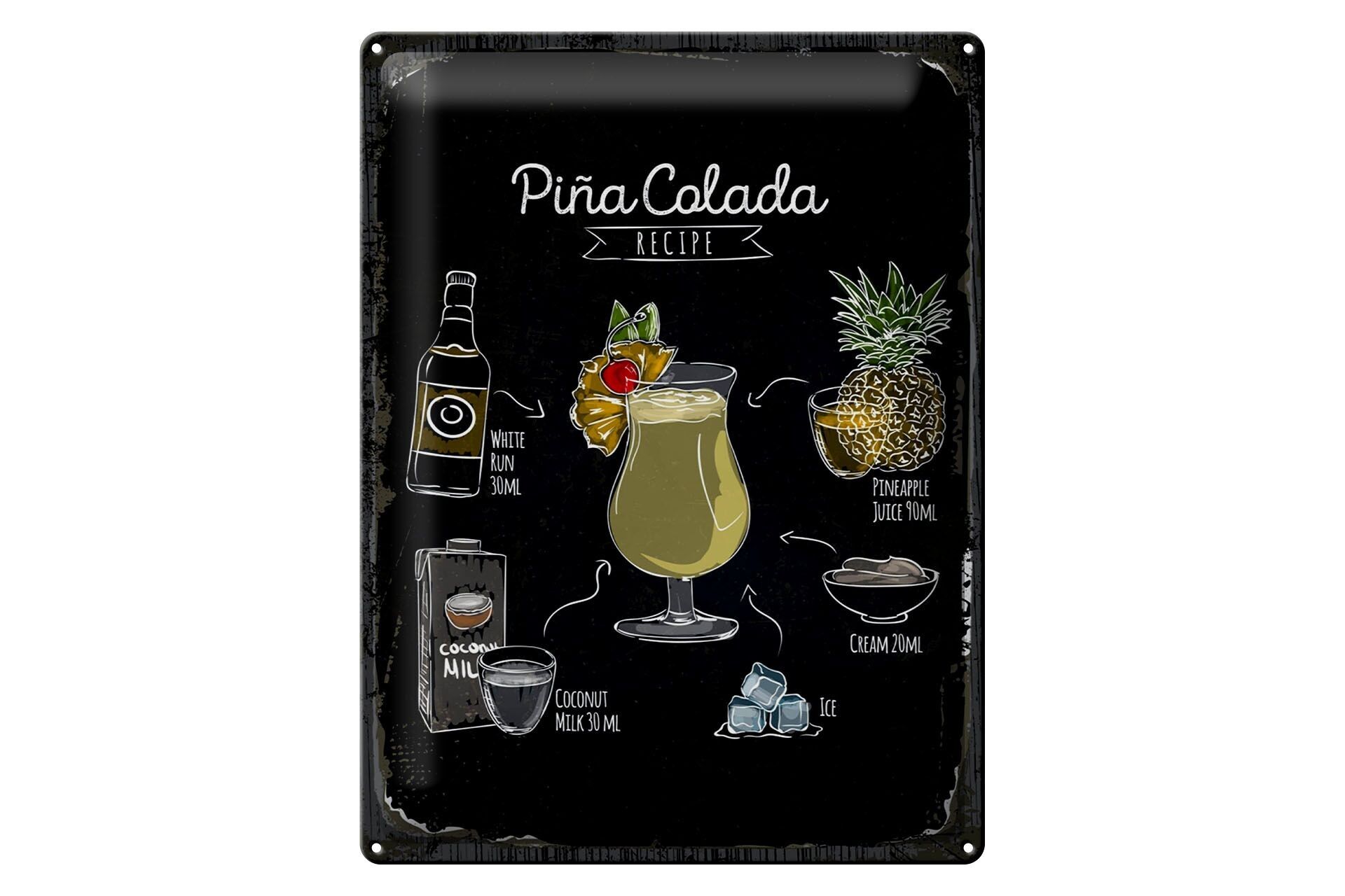 Blechschild Rezept Pina Colada Coktail Recipe 30x40cm Geschenk