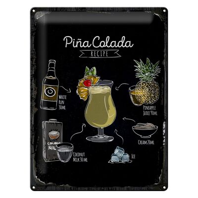 Signe en étain recette Pina Colada recette de cocktail 30x40cm cadeau