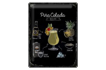 Signe en étain recette Pina Colada recette de cocktail 30x40cm cadeau 1