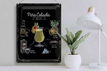 Signe en étain recette Pina Colada recette de cocktail 30x40cm cadeau 3