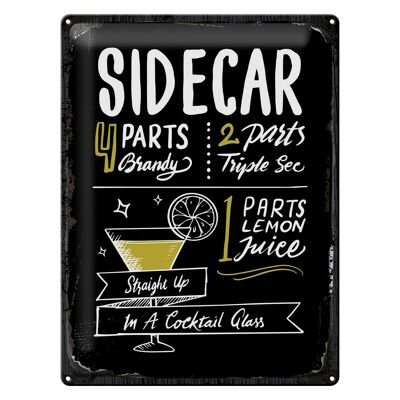 Recette de signe en étain, recette de Cocktail side-car, 30x40cm, cadeau