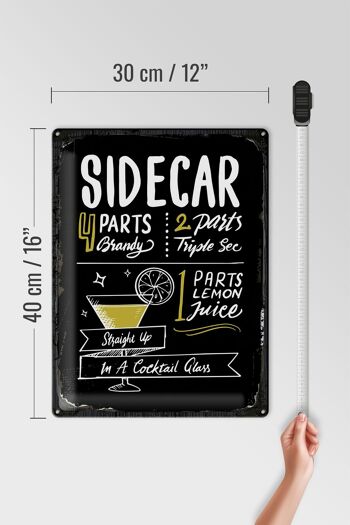 Recette de signe en étain, recette de Cocktail side-car, 30x40cm, cadeau 4