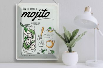 Plaque en tôle Recette Mojito Cocktail Recetterhum blanc 30x40cm 3