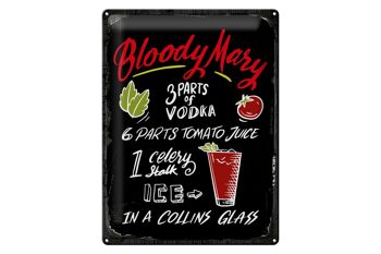 Plaque en étain pour recette de Cocktail Bloody Mary, 30x40cm, signe noir 1