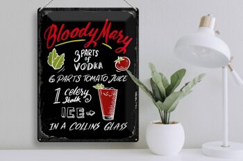 Plaque en étain pour recette de Cocktail Bloody Mary, 30x40cm, signe noir 3