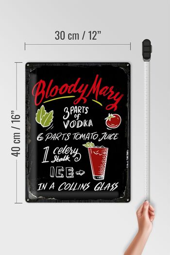 Plaque en étain pour recette de Cocktail Bloody Mary, 30x40cm, signe noir 4