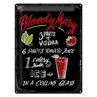 Cartel de chapa Receta Receta de cóctel Bloody Mary 30x40cm cartel negro