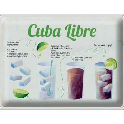 Plaque en tôle recette Cuba Libre Cocktail Recipe 40x30cm