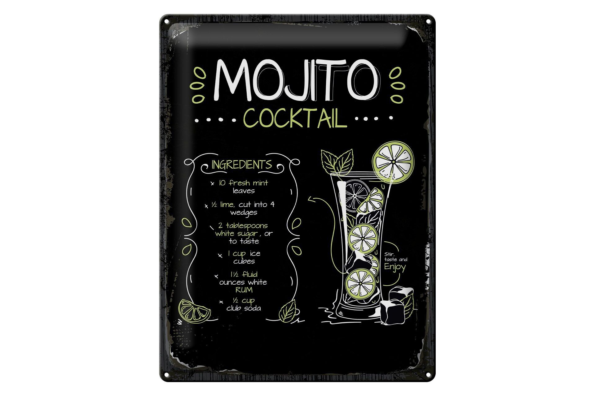 Cartel de chapa Receta Mojito Cóctel Receta 30x40cm Regalo