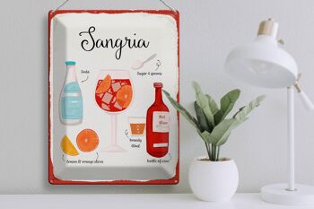 Plaque en tôle Recette Sangria Cocktail Recette Soda 30x40cm 3