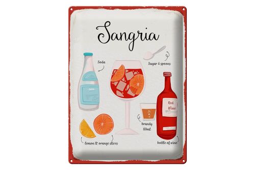 Blechschild Rezept Sangria Cocktail Recipe Soda 30x40cm