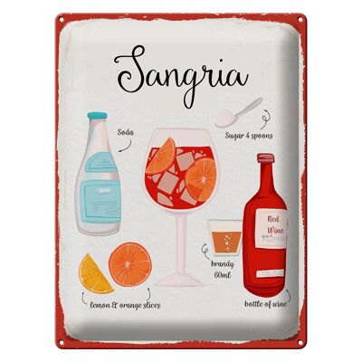Plaque en tôle Recette Sangria Cocktail Recette Soda 30x40cm