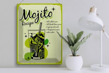 Plaque en étain Recette Mojito Cocktail Recette boisson 30x40cm 3