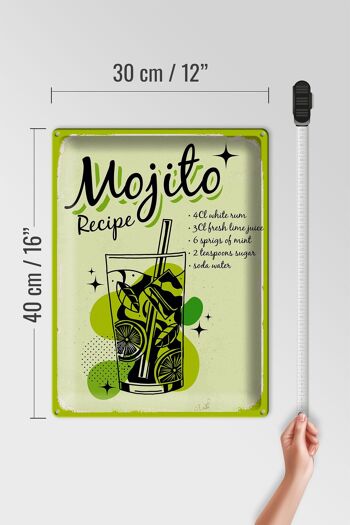 Plaque en étain Recette Mojito Cocktail Recette boisson 30x40cm 4