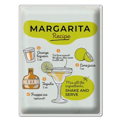 Tin sign recipe Margarita Recipe orange lime 30x40cm