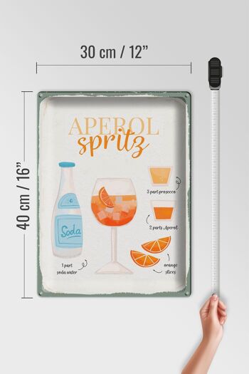 Plaque en tôle recette Aperol Spritz Cocktail Recipe 30x40cm 4
