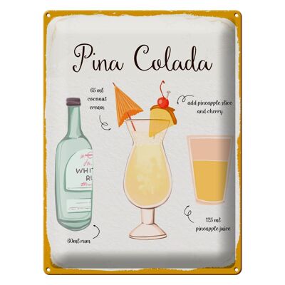 Tin sign recipe Pina Colada Cocktail Recipe 30x40cm white sign