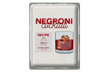 Plaque en tôle Recette Negron Cocktail Recette GIN 30x40cm 1