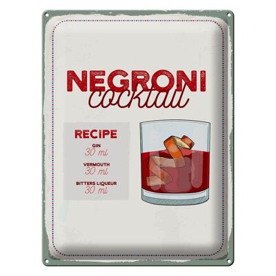 Tin sign recipe Negron Cocktail Recipe GIN 30x40cm