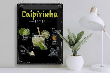 Plaque en tôle Recette Caipirinha Cocktail Recipe 30x40cm 3