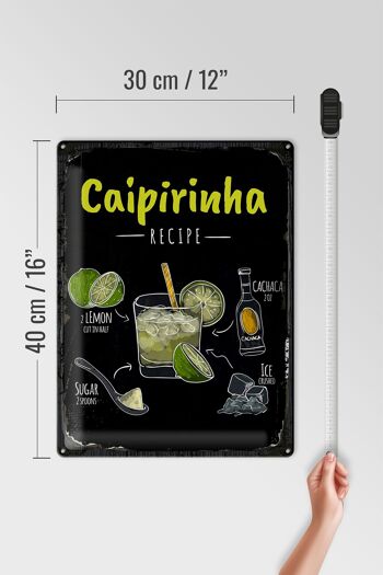 Plaque en tôle Recette Caipirinha Cocktail Recipe 30x40cm 4
