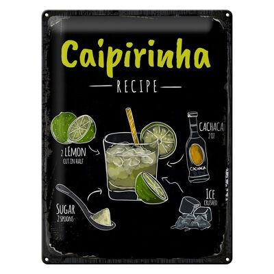 Cartel de chapa receta Receta Cóctel Caipirinha 30x40cm