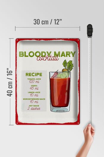 Plaque en tôle recette Bloody Mary Cocktail Recipe 30x40cm 4