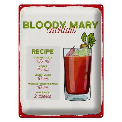Plaque en tôle recette Bloody Mary Cocktail Recipe 30x40cm