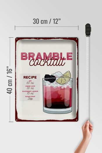 Plaque en tôle Recette Bramble Cocktail Recipe Gin 30x40cm 4