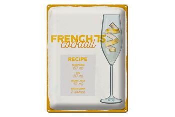 Plaque en tôle recette French 75 Cocktail Recipe 30x40cm 1