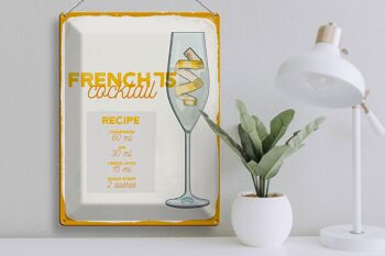 Plaque en tôle recette French 75 Cocktail Recipe 30x40cm 3