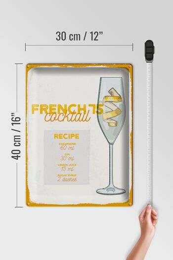 Plaque en tôle recette French 75 Cocktail Recipe 30x40cm 4