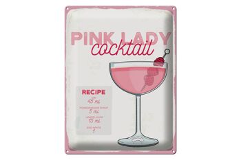 Plaque en tôle recette Pink Lady Cocktail Recipe 30x40cm 1
